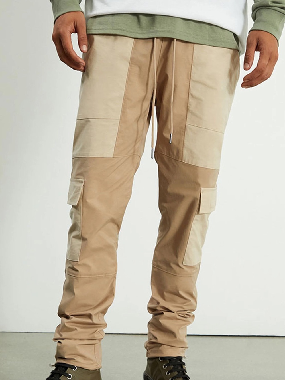PACSUN Men's Two-Tone Beige Cargo Jogger Pants